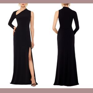 NWT $199 Betsy & Adam‎ [ 8 ] One Shoulder Single Long Sleeve Gown Black